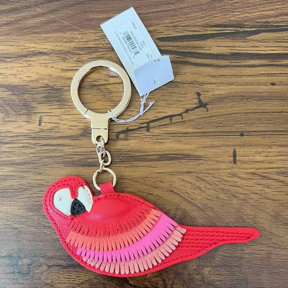 Kate Spade Red Upside down Parrot Leather Keychain Key fob NWT charm
